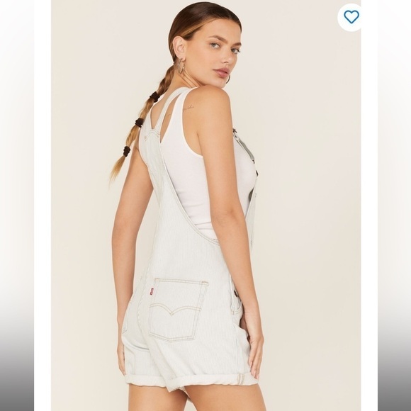 LEVI’S Vintage Style Denim Shortall NWT Stripey Blue Overall Shorts - Picture 5 of 9